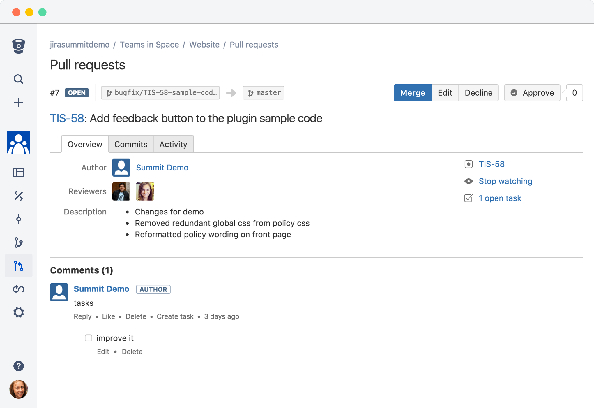 bitbucket pull request homepage full broswer